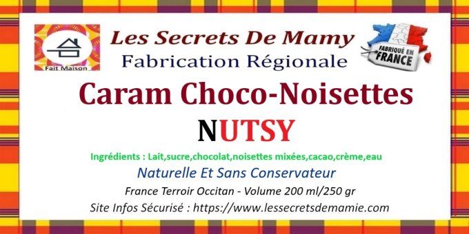 NUTSY  PATE A TARTINER AU CHOCOLAT NOISETTES  FAIT MAISON 260 gr /200 ml  - Copie