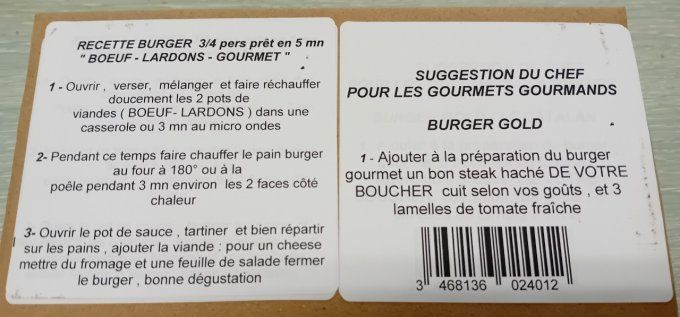  pack GARNITURE BURGER BOEUF-LARDONS 4 pers